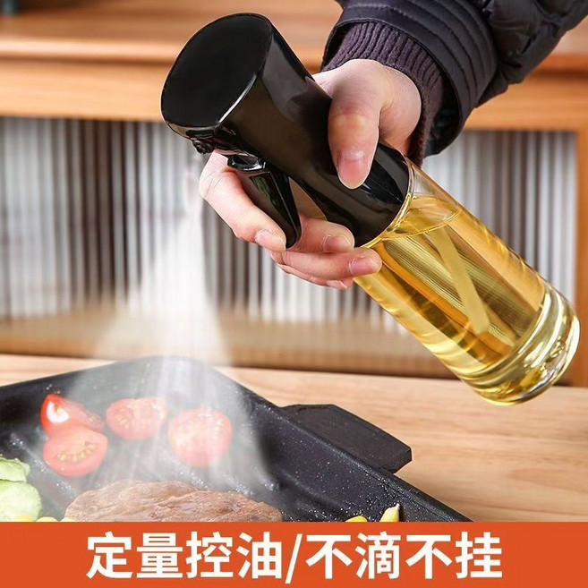 噴油壺 廚房家用 霧化噴霧 橄欖油 食用油 燒烤, 1個, 301ml黑透PET塑料瓶身 輕食控油神