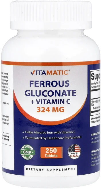 단백질 비타민 철분 마그내슘 칼슘 Vitamatic 글루콘산염 + 비타민C 250정 고루고루섭취해주세요, Vitamatic 글루콘산염  비타민C 250정, 1개 - 쿠팡