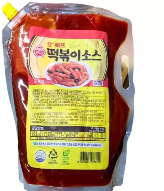오쉐프 떡볶이 소스 스파우트 2kg 6개 업소용, 1세트
