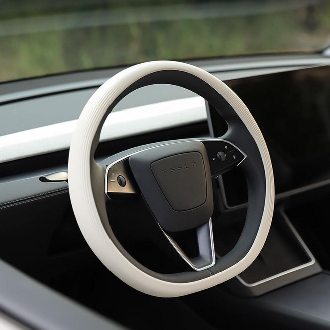 Tparts 모델 Y 주니퍼/모델 3 하이랜드 2025-2026용 실리콘 핸들 커버 (표준/프리미엄/성능) 미끄럼 방지 통기성 내부 액세서리 스티어링 휠 프로텍터 (오프 화이트, Tparts 모델 Y 주니퍼/모델 3 하이랜드 2025
