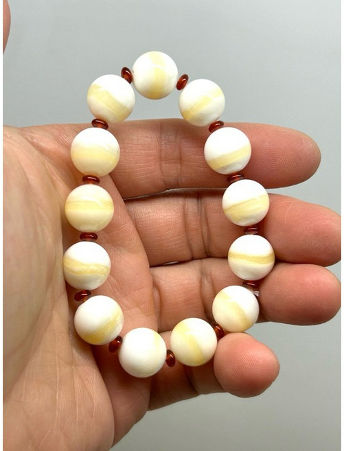 天然金絲硨磲 12mm 紅瑪瑙盤珠 手珠