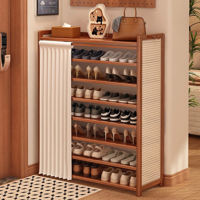 조립식 커튼 신발 수납 정리대 신발장 신발선반, 8단, 다색(90cm)
