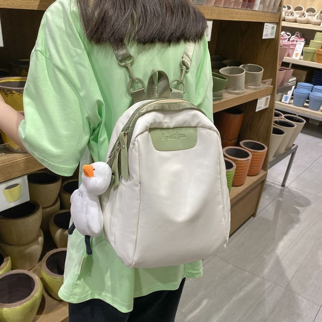 迷你雙肩包女韓版學生小書包日系可愛單肩斜挎包百搭兩用小揹包, 白色【普通款】,【青蛙掛件】
