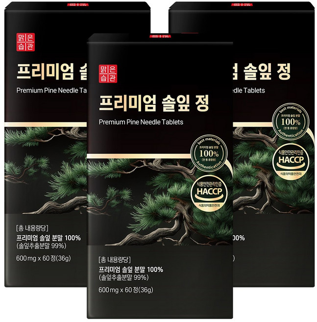 프리미엄 솔잎 정 100%, 3개, 60정