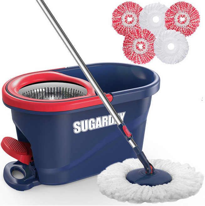 뷔이위이 밀대 물걸레 청소기 통돌이 스핀 밀대걸레+탈수통+걸레 5p, 1세트