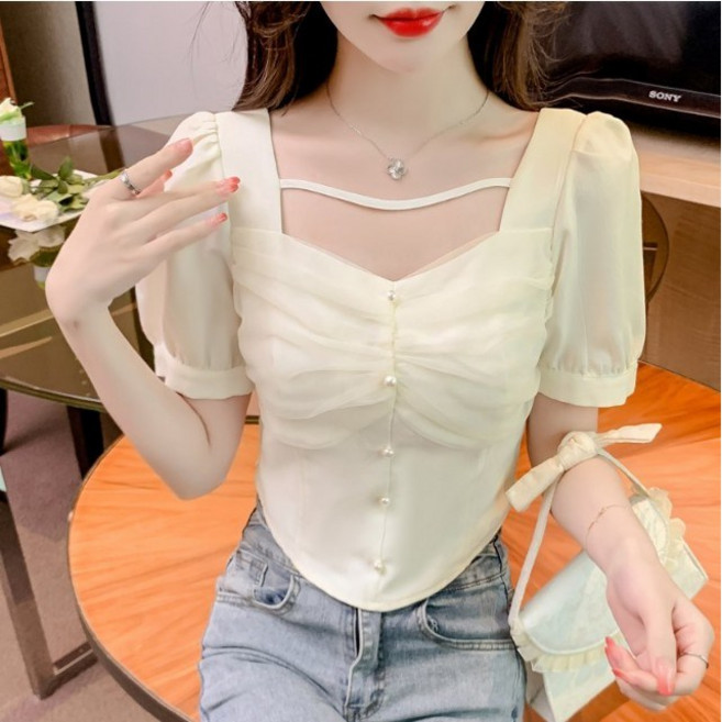 [예쁨시전] 반팔 트임 셔츠 블라우스