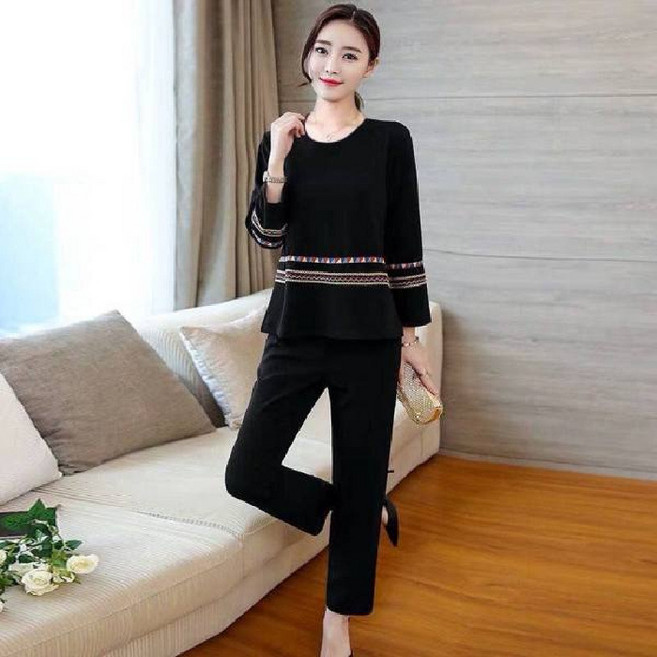 【顯瘦洋氣】胖mm套裝 大碼女裝 媽媽裝 韓版套裝 休閒套裝 春秋新款 氣質時尚 微胖顯瘦設計 中年媽媽休閒聚會