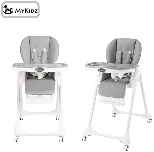 MyKidz 多功能摺疊兒童餐椅 七檔高度多角度調節 雙層餐盤附安全帶 輕鬆收納, 灰色