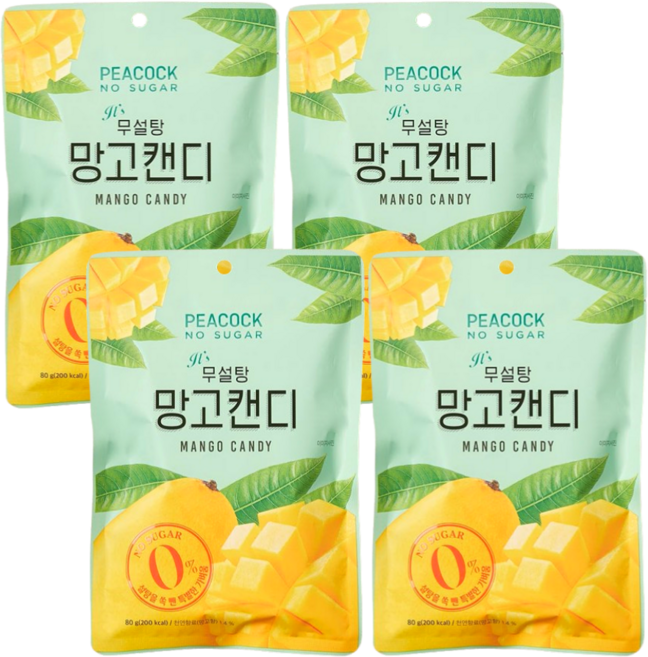 피코크 무설탕 망고캔디 80g, 4개