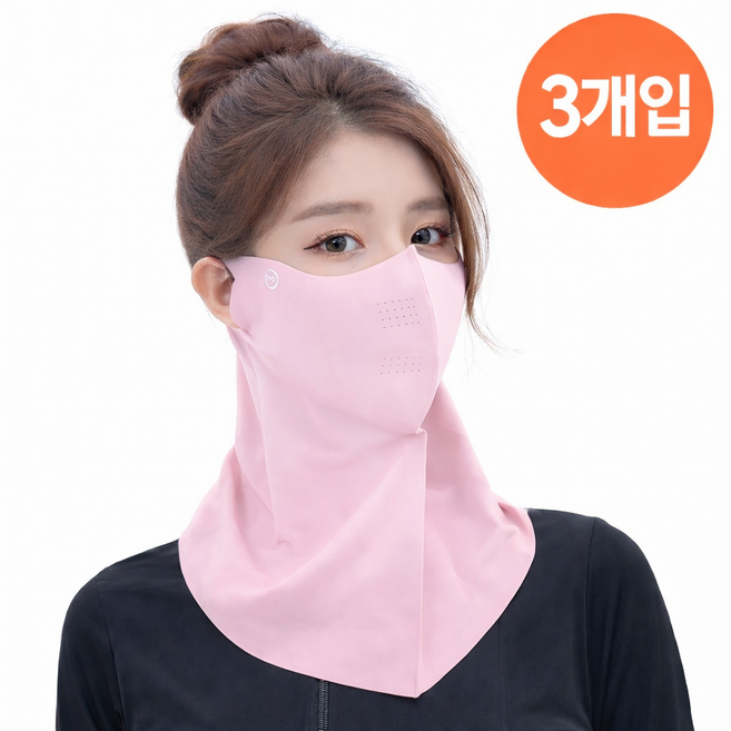 엘리시에 자외선차단 페이스넥 슬림핏 봄 여름 남여공용 KC인증 쿨 마스크, 3개, 핑크