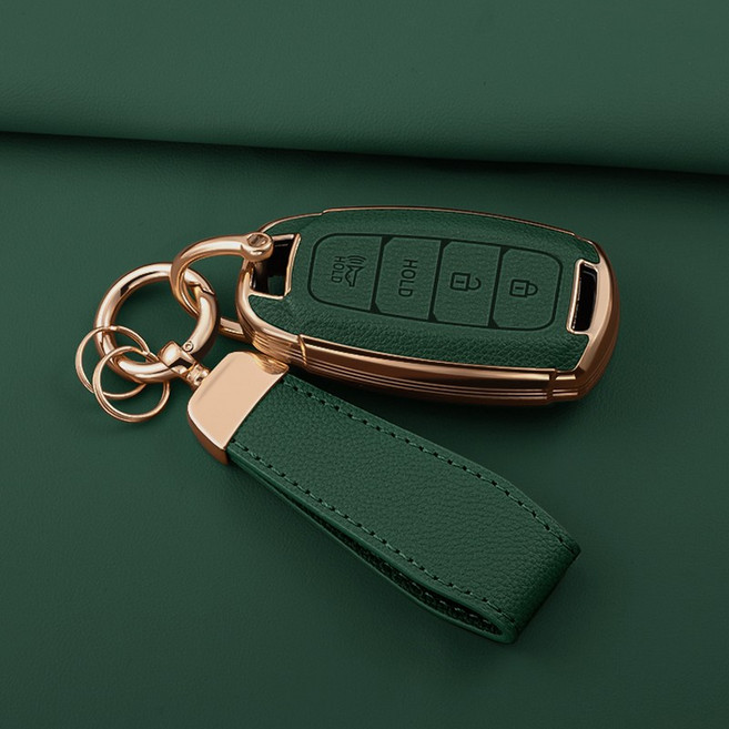HAKO 소프트 가죽TPU 키케이스+키홀더 (현대호환 4버튼), H-04, 그린