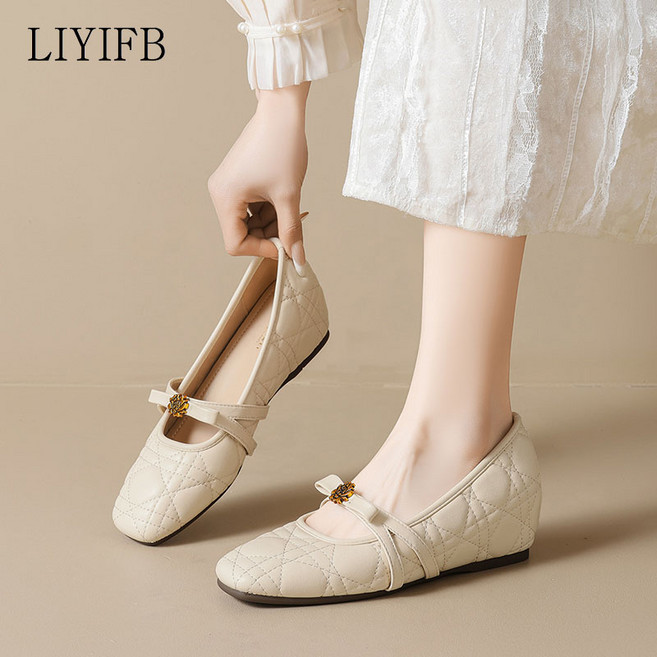 LIYIFB 여성 속굽 플랫슈즈 5cm 명품 양가죽 구두 빅사이즈 단화 260-220