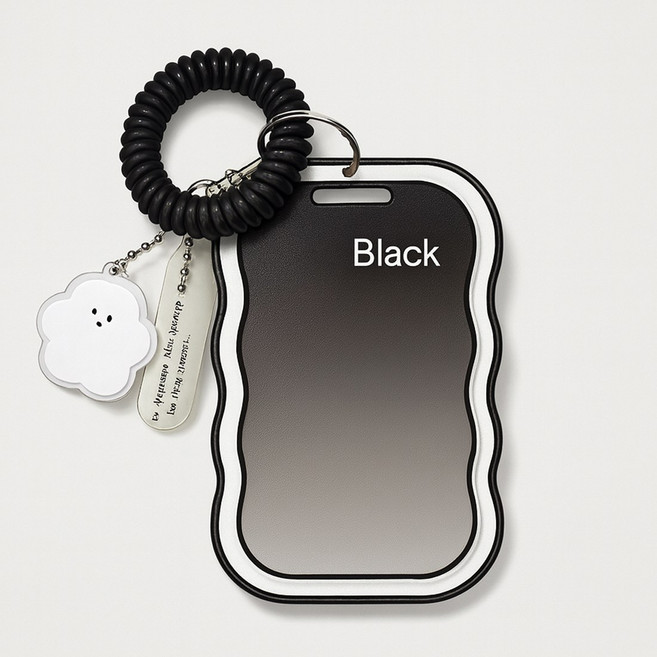 말랑구미 실리콘 스프링 스트랩 카드홀더 아이돌 탑로더 포토카드 교통카드 케이스 학생증 키링, 1개, 블랙