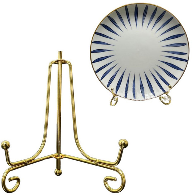 뿌리담 다용도 걸이 액자 접시 받침대 북유럽 엔틱 이젤, 1개, 골드