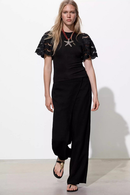 5H52301 자라여자반팔티 자수 슬림 펀칭티 1058159