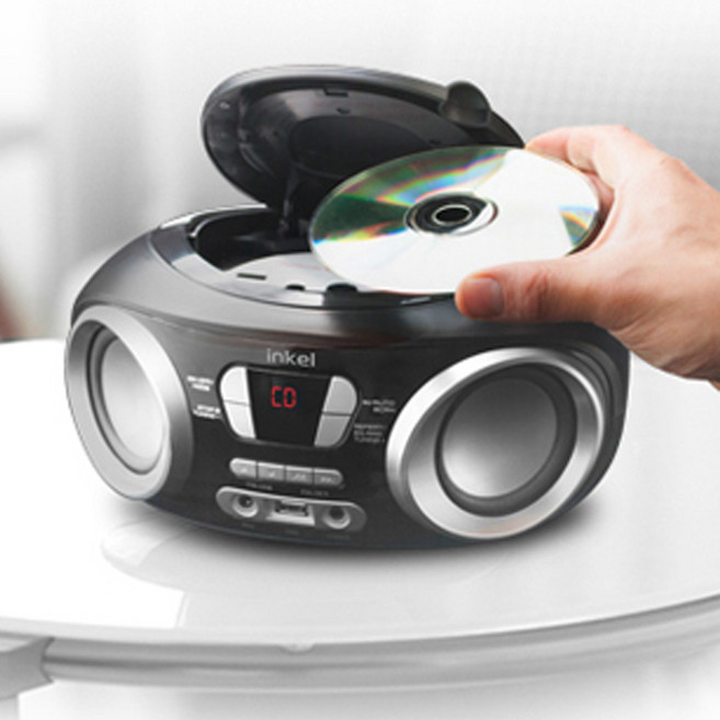 포터블 FM 라디오 CD 플레이어 음원 재생 AUX 지원 PC 노트북 MP3 연결 건전지 라디오 플레이어 아이 학습 음악 USB 재생 휴대용 야외활동 무선 안테나 플레이어, 포터블 CD 플레이어