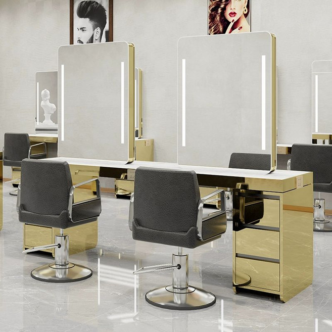 미용실 경대 대형, 골드 양면 4인용 220x60x80cm