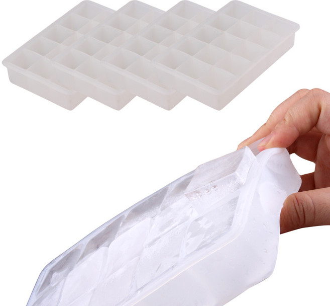 아이스 사각 실리콘 얼음트레이 15구 4개입 세트 이유식 큐브 마늘 보관 얼음틀 블럭, 4개, 반투명