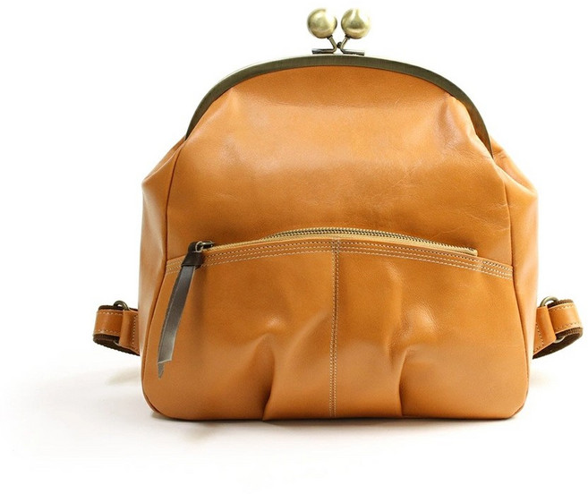 【Laisser Faire】日本製 真皮口金包 日本雙肩包 精品包, 駝色