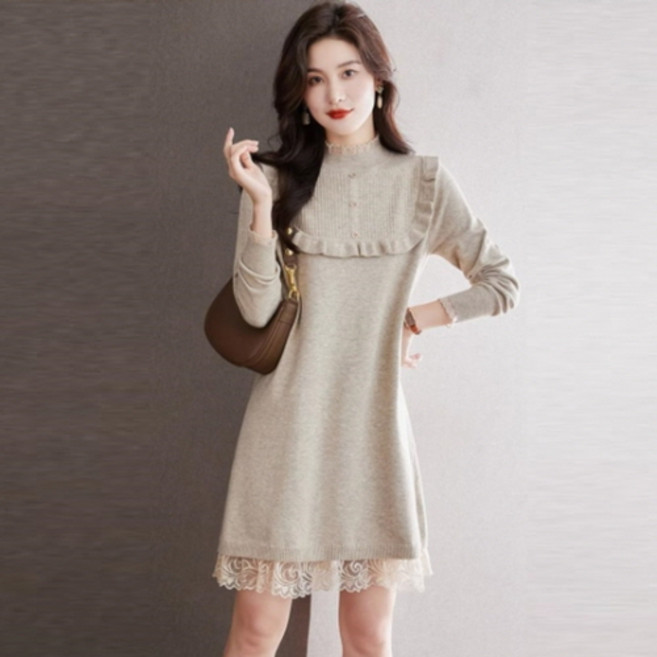 뉴욕멋쟁이 클로엔 프릴 레이스 니트원피스