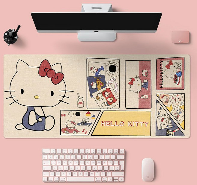 헬로키티 일러스트 게이밍 키보드 마우스패드 카툰형 방수 노슬립 장패드 애니 캐릭터 대형 탁상 깔개 매트 데스크매트 26종, 고양이23, 600*300*3mm, 1개