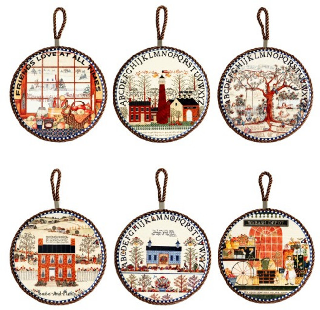 도자기 받침 클래식 패턴 주방 테이블 보호 고리형 인테리어 소품 깔개, 1개, 클래식 도자기 냄비받침 랜덤발송