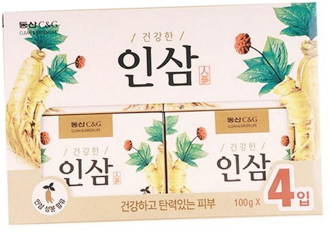 세수비누 동산 건강한 인삼비누 4개입 세안비누 세수비누 세숫비누 바디비누 다용도비누, 100g, 9999