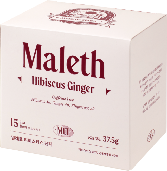 말레트 유기농 히비스커스 차 티백 진저 생강, 1박스, 2.5g, 15개입