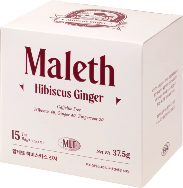 말레트 유기농 히비스커스 차 티백 진저 생강, 1박스, 2.5g, 15개입 - 쿠팡