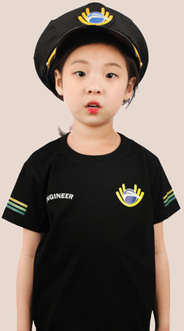 어린이 기관사 라운드 티셔츠 반팔 (구버전) 아동 코스튬 유치원 어린이집 선물 고속철 역활놀이