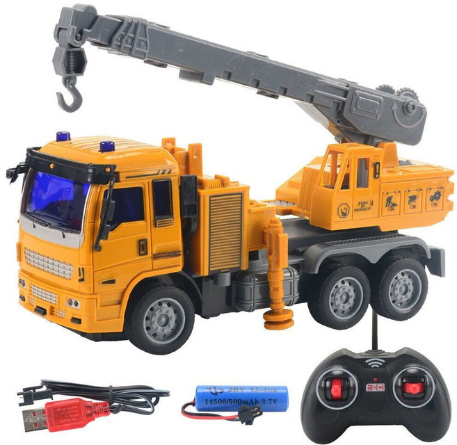 超大遙控吊車電動玩具車 充電男孩汽車模型吊機工程車, 1個, 四通遙控吊車【手動吊臂】2套電池【玩耍約60-80分鐘】