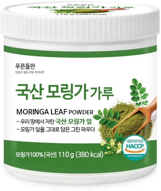 푸른들판 국산 순수 모링가 잎 분말 가루 100% 국내산 건잎 차 파우더 HACCP 인증, 110g, 1개 - 쿠팡