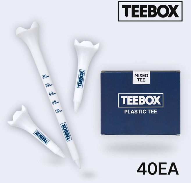 TEEBOX 플라스틱 골프티 눈금 높이 조절 잘 부러지지 않는 어금니 골프티, 1세트, 혼합(롱티30개+숏티10개)