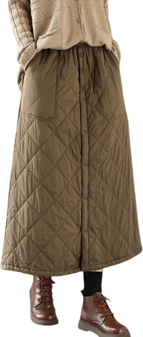 Makone 여성 겨울 솜 치마 솔리드 누빔 패딩 롱 스커트