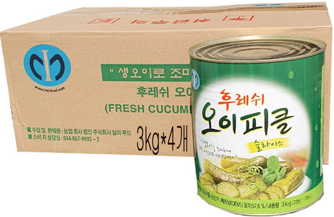 일가집 일미 후레쉬 오이피클 슬라이스(캔) 3kg-4개, 4개, 3kg
