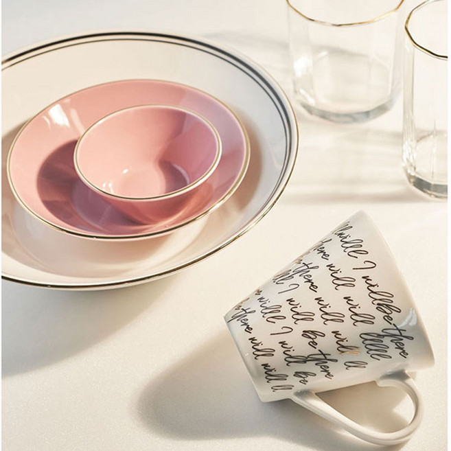 엘리나 레터링 24k 골드라인 도자기 카페 머그컵 1P 300ml, 핑크, 1개