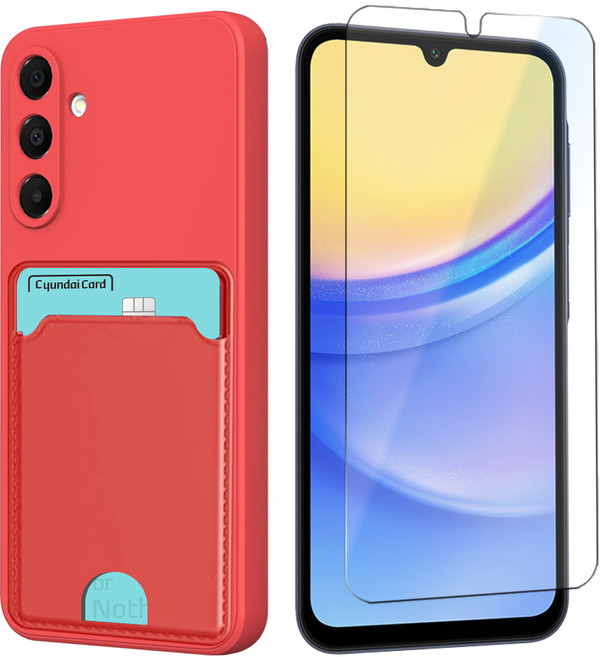 갤럭시 A15 버디3 카드 수납 카메라보호 컬러 휴대폰 케이스 + 강화유리 액정보호 필름