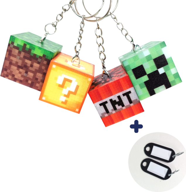 [현투몰] 마인크래프트 캐릭터 LED 블럭 키링 4종 네임키링 2 포함 남아선물 등교길 필수템, 4개, 마인큐브캐릭터
