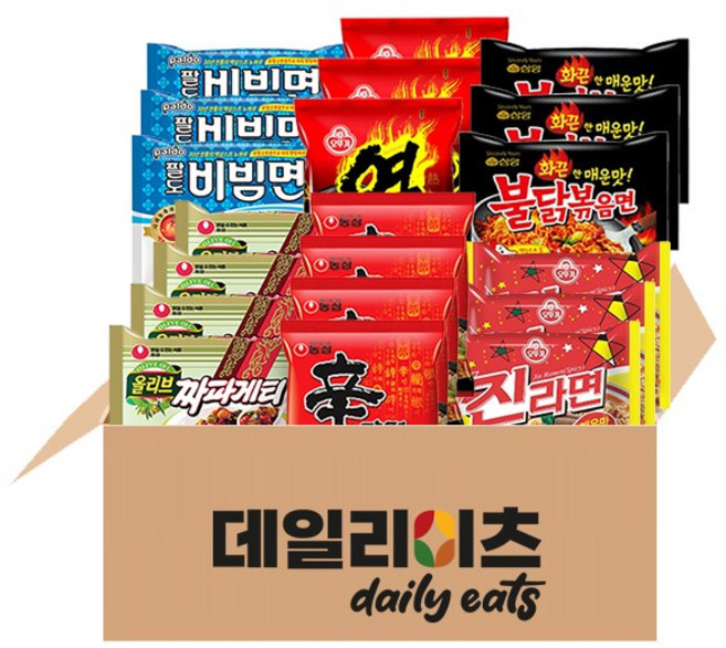 [데일리이츠] 봉지라면 낱개 농심 오뚜기 팔도 삼양 6종 20개입 (신라면4 + 짜파게티4 + 진라면매운맛3 + 열라면3 + 팔도비빔면3 + 불닭볶음면3), 1세트
