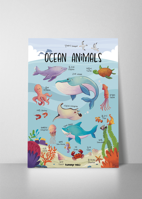 바다 동물들 아기포스터 아기벽보 방수 아기병풍 엄마랑 벽그림, A3(소형)