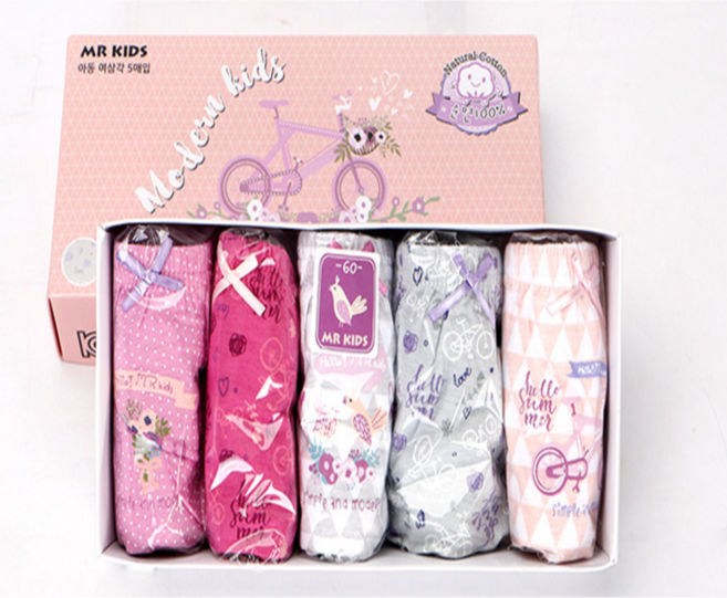 엠알키즈 여아용 무형광 순면 삼각팬티 모던키즈 5p