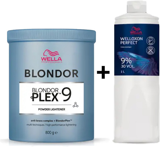 웰라 웰록손 퍼펙트 크림 산화제 9% 1L + 블론더플렉스 멀티 블론드 파우더 800g 세트, 1개