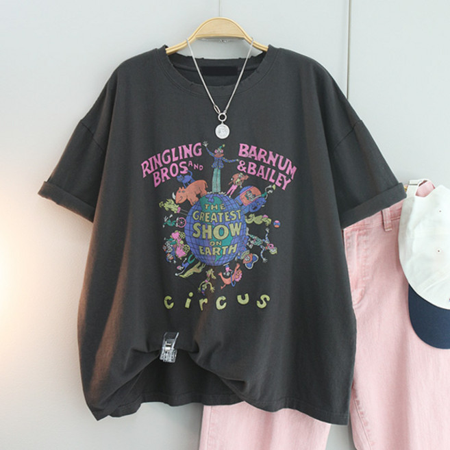 달콩 여성 링링프린팅워싱박스티 반팔티 워싱티 빈티지