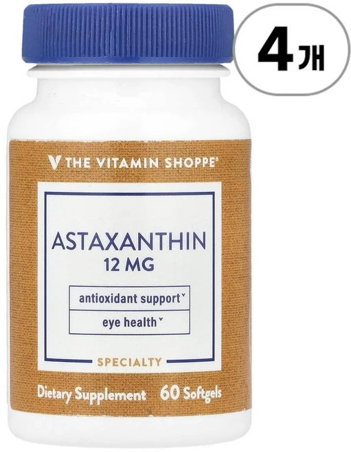 비타민숍 아스타잔틴 12mg The Vitamin Shoppe Astaxanthin 12 mg 60정, 4개 - 쿠팡