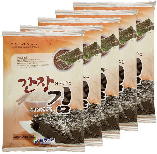 양념 없이 구운 곱창김 (봉지당 전장김 5장) 5봉지 묶음, 5개, 12g