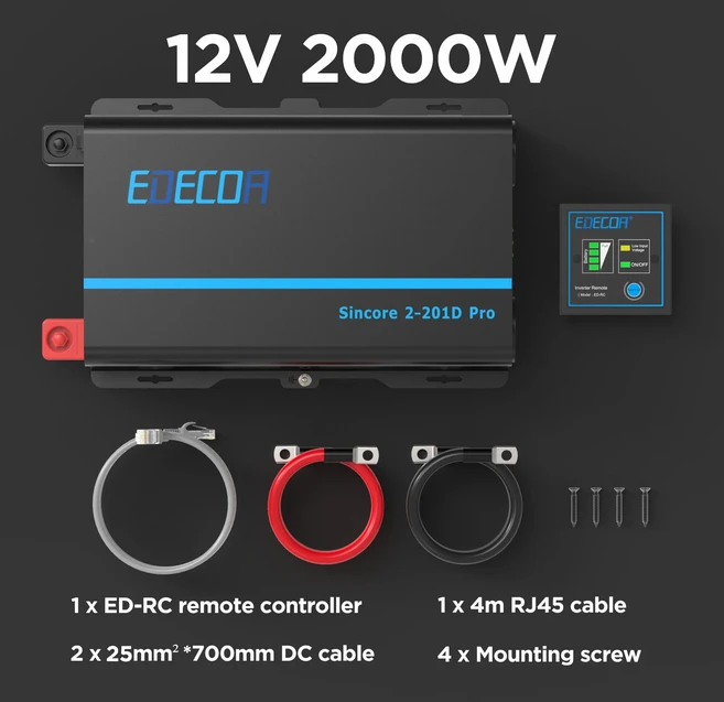 EDECOA 2000W 12V 220V 230V 순수 사인파 전력 인버터 자동차 보트 용 그리드 변환기 끄기 홈 야외 태양 광 시스템, 1)Sincore 2-201D Pro, 220-240V, 1개