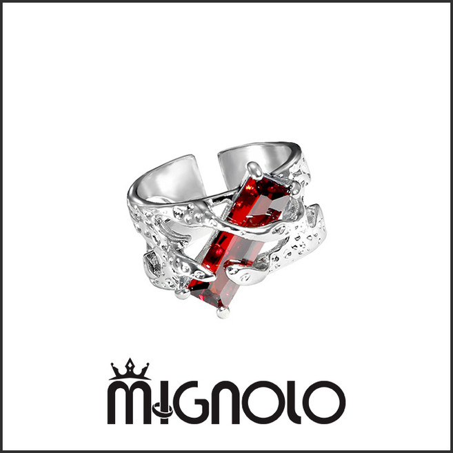 MIGNOLO 原創荊棘紅瑪瑙戒指 可調節情侶指環 高質感百搭設計