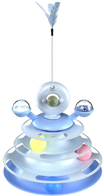 딩동펫 고양이 깃털 4단 캣닢 트랙볼 장난감, 블루, 1개