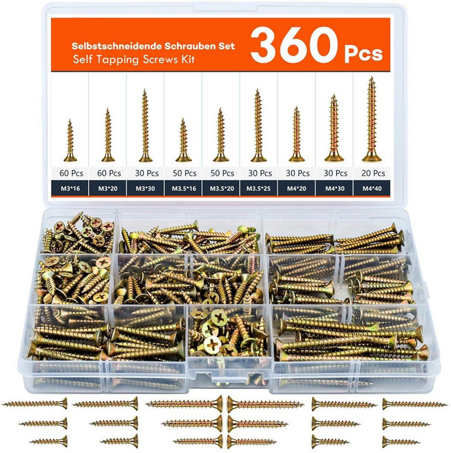십자형 나사 세트 목공 철물 탭핑, 1세트