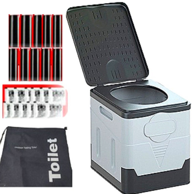 변기+응고제+봉투+파우치 더배라 캠핑용 휴대용 캠핑 변기 노지 차박 야외 이동식 간이 접이식 화장실, 그레이, 1개